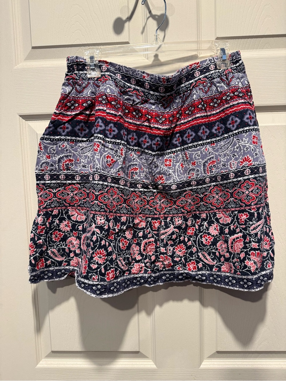 LOFT Navy Mini Skirt with Red and Pink Floral Stripes